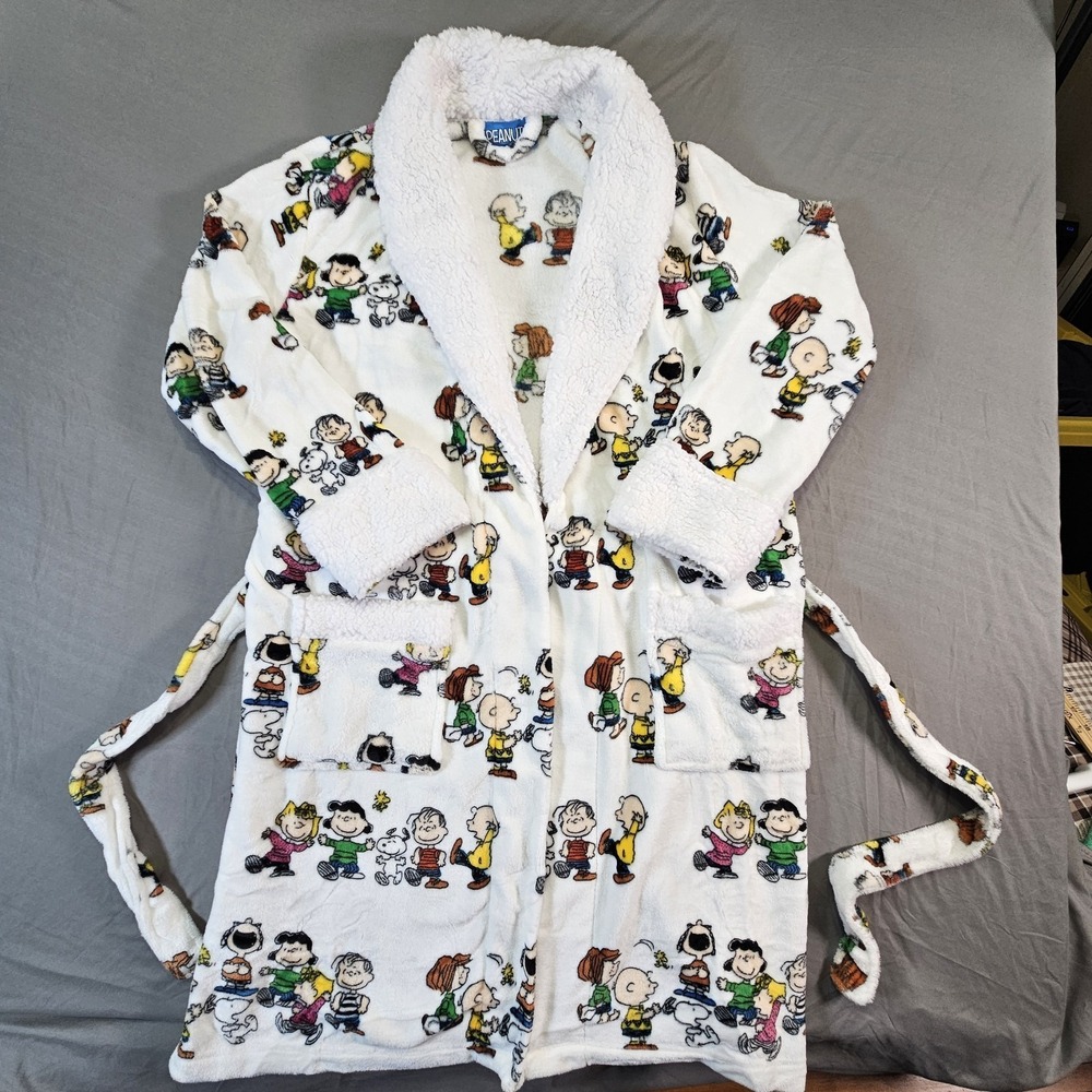 Peanuts Charlie‎ Brown & Gang White Bathrobe Women's Large L
